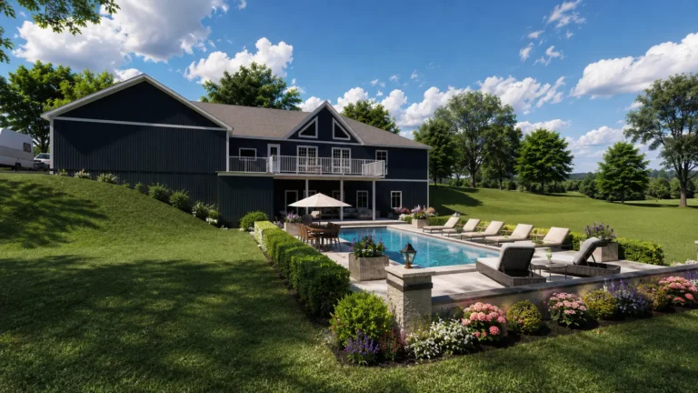 Traditional home with pool patio and mature landscape