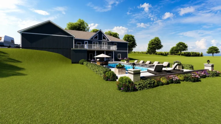 Traditional house with swimming pool and landscaped backyard